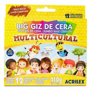 Giz de Cera Big Multicultural Acrilex C/12 Cores