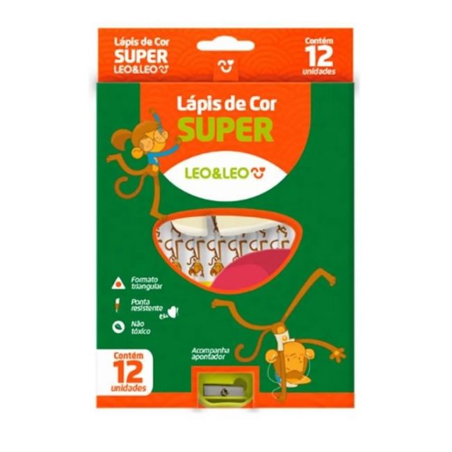Lápis de Cor Jumbo 12 Cores Triangular Big Leo e Leo