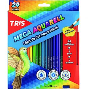Lápis de Cor 24 Cores Aquarelável Mega Aqua +Apontador Tris