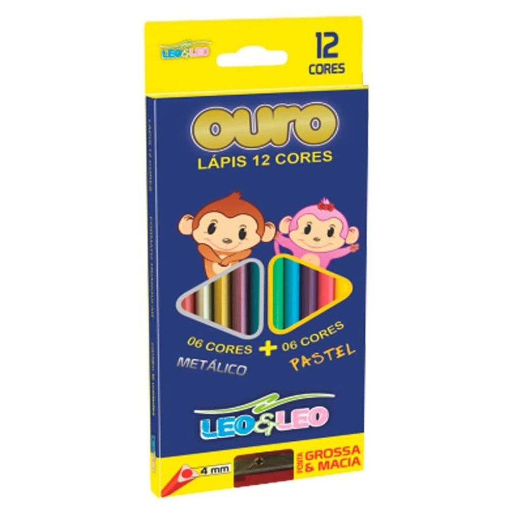 Lápis de Cor 12 Cores +6 Metalico +6 Cores Pastel Leo e Leo