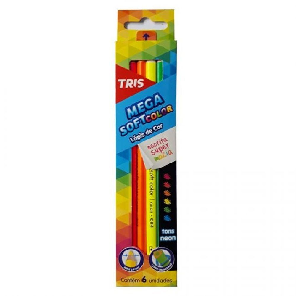 Lápis de Cor Tris 603483 Mega Soft Neon 6 Cores