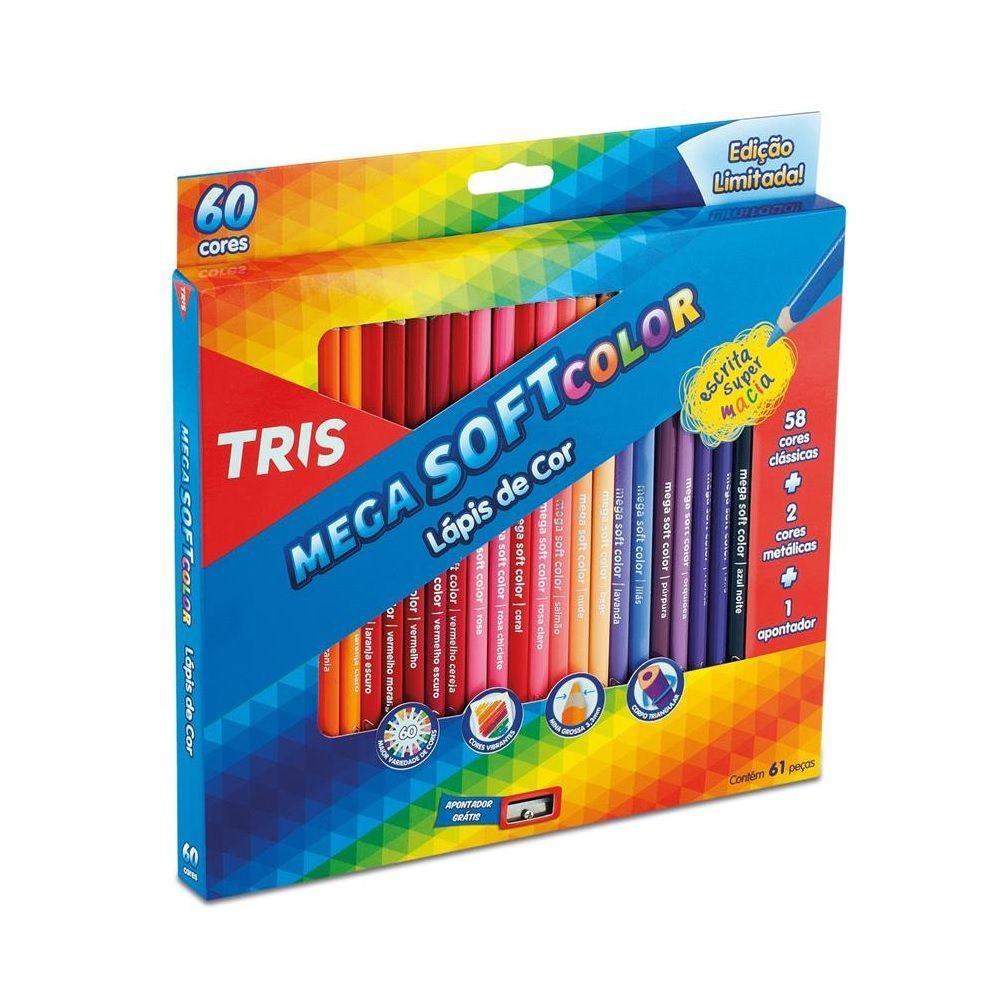 Lápis de Cor 60 Cores Triangular Mega Soft Tris 