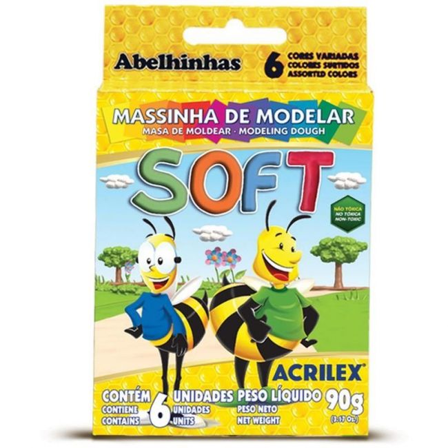 Massinha de Modelar Soft Acrilex C/6 Cores 90g