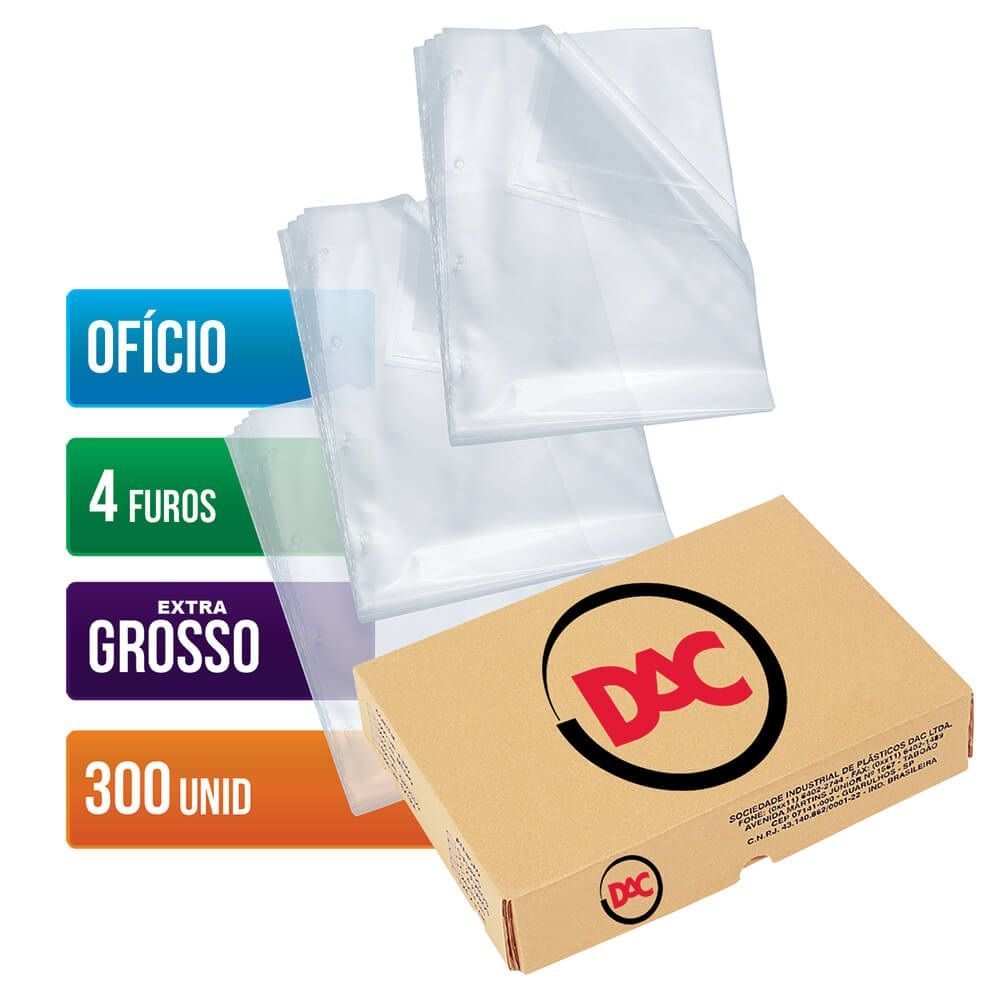 Saco Plastico Oficio Extra 4 Furos CX c/300 Unid DAC